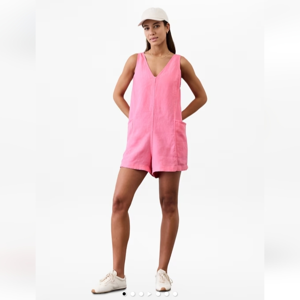 ATHLETA | Retreat Linen Romper In Raphanus Pink 🩷